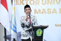 Rektor UPI Asmoni Saat Memberikan Sambutan di Acara Pengukuhan Dirinya Sebagai Rektor UPI di Hotel De Bagraf Sumenep, Senin (29/09/2025)