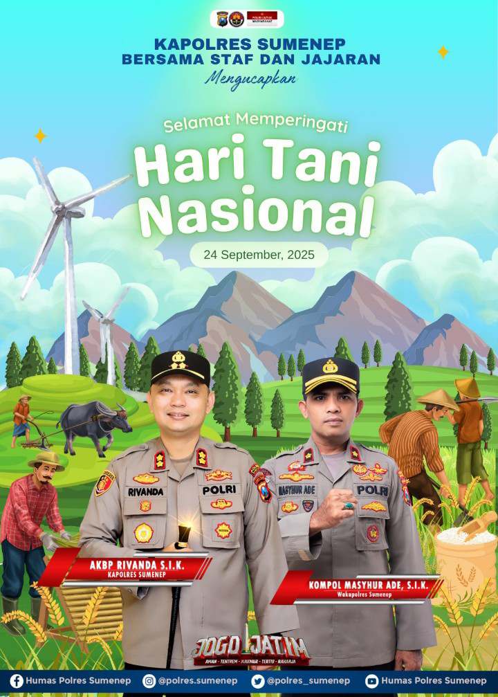 Pamflet Ucapan Hari Tani Nasional Oleh Kapolres dan Wakapolres Sumenep beserta Jajaran, 24 September 2025