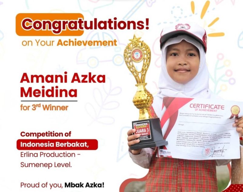 Amani Azka Meidina, siswi kelas 3C Fathimah International Elementary School (FIES), yang berhasil menyabet Juara 3 dalam ajang Indonesia Berbakat 2025