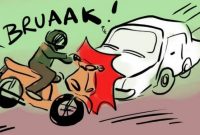 Karikatur Pengendara Sepeda Motor Ketabrak Kendaraan Roda 4