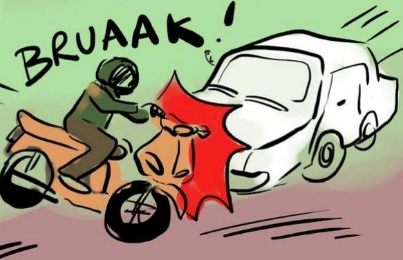 Karikatur Pengendara Sepeda Motor Ketabrak Kendaraan Roda 4