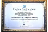 Piagam Penghargaan Yang Diterima Disdik Sumenep Di Ajang FTBI Jawa Timur 