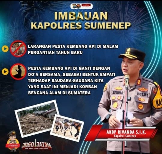 Pamflet Himbauan Kapolres Sumenep AKBP Rivanda di Perayaan Tahun Baru 2026