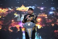 Bupati Sumenep Dr. Achmad Fauzi Wongsojudo SH MH Saat Memberikan Sambutan Pisah Sambut Kapolres Sumenep di Pendopo Agung Keraton Sumenep, Kamis (15/01/2026)