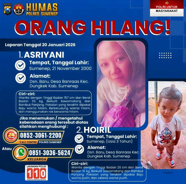 Pamflet Berita Kehilangan Yang Dirilis Humas Polres Sumenep 