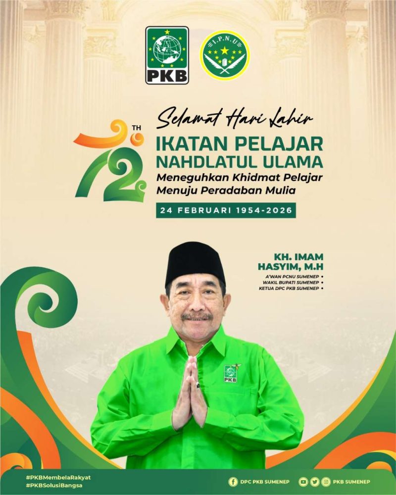 PKB Sumenep Ucapkan Harlah ke-72 IPNU, KH Imam Hasyim: Pelajar NU Harus Jadi Pilar Peradaban Mulia