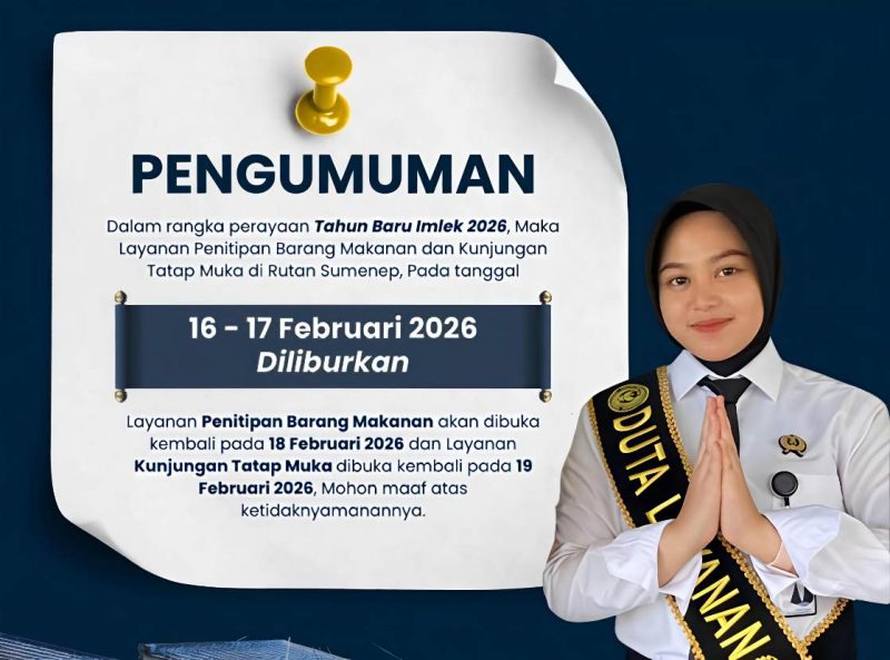 Rutan Sumenep Liburkan Layanan Penitipan Makanan dan Kunjungan Tatap Muka Saat Imlek 2026