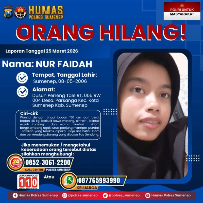 Kasus Orang Hilang di Sumenep: Polisi Sebar Ciri-ciri, Harap Bantuan Publik