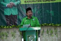 Ketua DPC PKB Kabupaten Sumenep KH. Imam Hasyim, SH MH di Acara Muscab DPC PKB di Aula Hotel C1 Sumenep, Minggu (05/04/2026)
