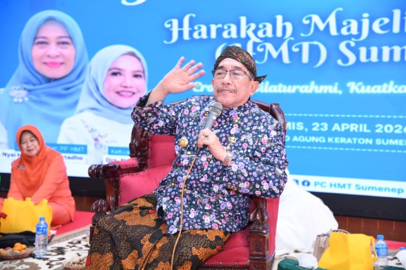 Wakil Bupati Sumenep, K.H. Imam Hasyim,S.H.,M.H., saat menghadiri Halalbihalal Pimpinan Cabang HMT Sumenep di Pendopo Agung Keraton, Kamis (23/04/2026).