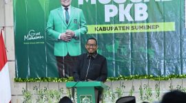 Bupati Sumenep Dr. H. Achmad Fauzi Wongsojudo, S.H.,M.H., Saat Memberikan Sambutan di Acara Muscab DPC PKB Sumenep Bertempat di Aula Hotel C1 Sumenep, Minggu (05/04/2026)