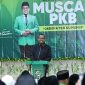 Bupati Sumenep Dr. H. Achmad Fauzi Wongsojudo, S.H.,M.H., Saat Memberikan Sambutan di Acara Muscab DPC PKB Sumenep Bertempat di Aula Hotel C1 Sumenep, Minggu (05/04/2026)