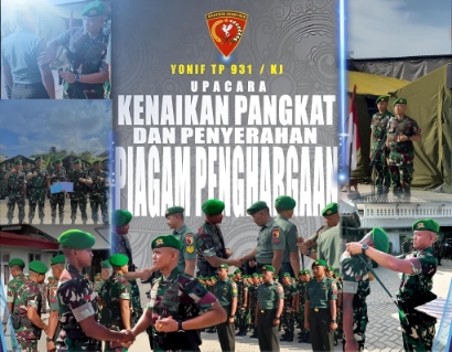 Yonif 931/Ksatria Joko Tole Gelar Upacara Kenaikan Pangkat, Danyon Tekankan Amanah dan Loyalitas Prajurit
