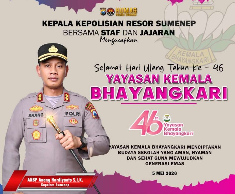 Kapolres Sumenep Ucapkan HUT ke-46 Yayasan Kemala Bhayangkari, Tegaskan Komitmen Dukung Pendidikan Berkualitas