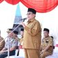 Wabup Sumenep KH Imam Hasyim SH MH Saat Memberikan Sambutan di Acara pelepasan CJH Sumenep Kloter 79 Di Halaman Gor A Yani Pangligur Sumenep Senin (11/05/2026)