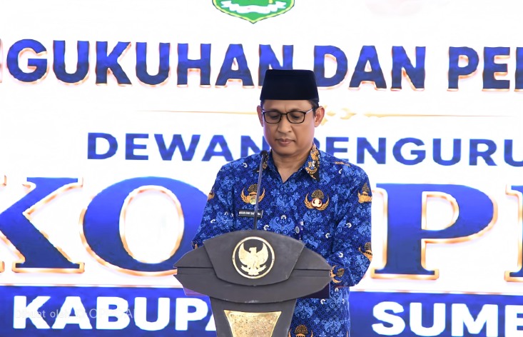 Sekdakab Sumenep Agus Dwi Saputra, S.Sos, M.Si di Acara Pengukuhan dan Pelantikan Korpri Sumenep di Pendopo Agung Keraton Sumenep, Selasa (12/05/2026)