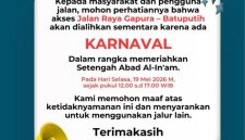 Jalan Raya Gapura–Batupitih Dialihkan Sementara, Karnaval Setengah Abad Al-In’am Digelar 19 Mei 2026