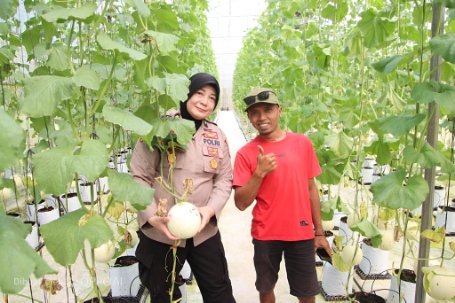 Kabag SDM Polres Sumenep, Kompol Widiarti S.H., Meninjau inovasi pertanian berbasis teknologi atau smart farming di Desa Kasengan, Jum'at (29/05/2026)