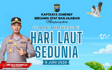 Pamflet Foto Kapolres Sumenep AKBP Anang Hardiyanto, S.I.K, Pada Peringatan Hari Laut Sedunia 2026