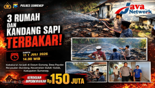 Si Jago Merah Melalap 3 Rumah dan Kandang Sapi di Guluk-Guluk Sumenep, Kerugian Capai Rp150 Juta