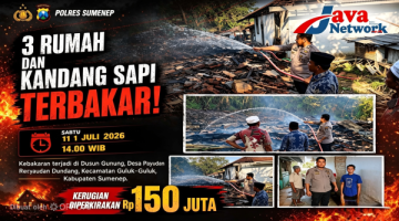 Si Jago Merah Melalap 3 Rumah dan Kandang Sapi di Guluk-Guluk Sumenep, Kerugian Capai Rp150 Juta