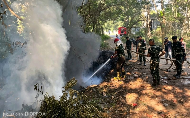 Api Muncul di Batuan Sumenep, 8 Prajurit dan Warga Bersatu Jinakkan Kebakaran Lahan